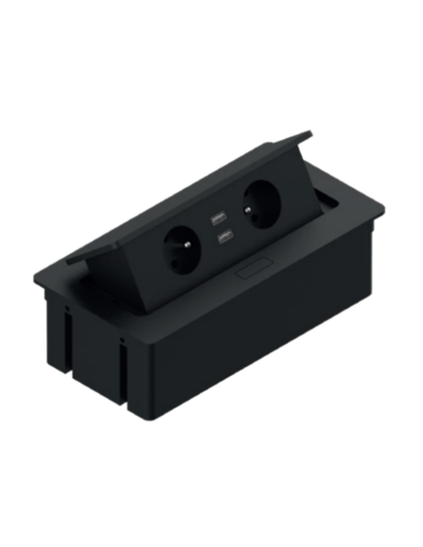 [TR19.0014.08.061] Zwarte inbouwstekkerdoos met 2 stopcontacten, 2 USB-poorten