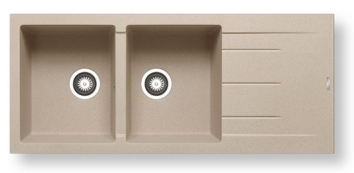 [079814411] 2 baks granieten spoelbak Alazia (116x50) 2B 1D donkerbeige