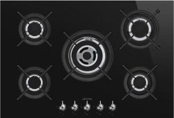 [PV375CN] SMEG Table de cuisson gaz sur verre - semi-affleurante - 75 cm - 5 brûleurs - noir Smeg